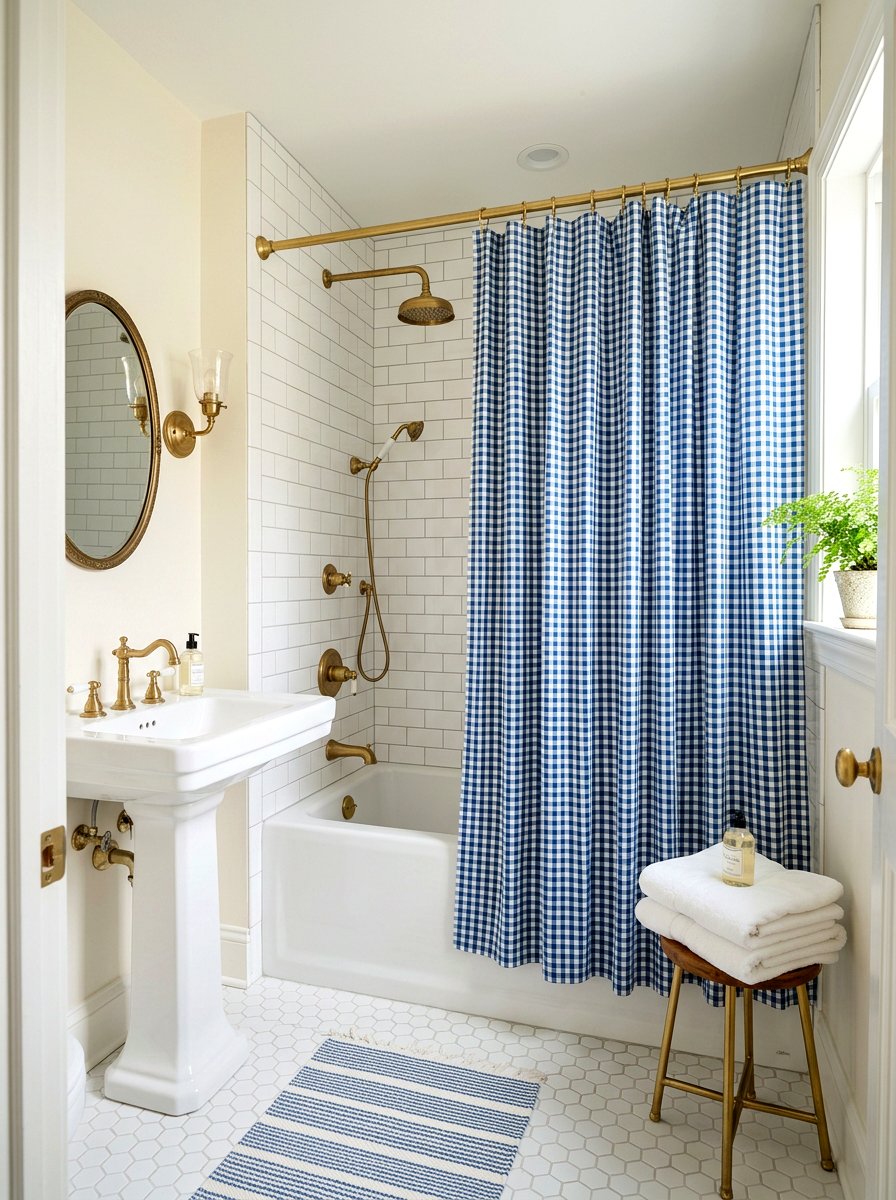 Gingham Shower Curtain - 30 granny chic bathroom ideas