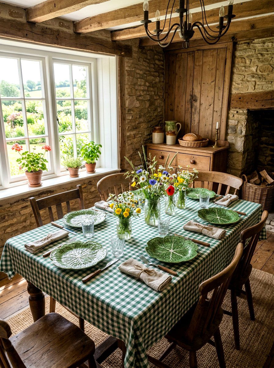 Gingham Tablecloth Setting - 30 lettuce plate dining ideas