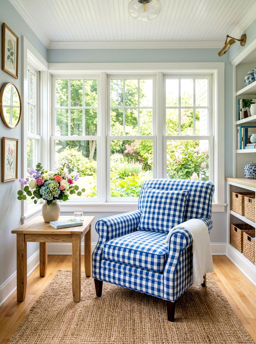 Gingham accent chair - 30 skirted chair ideas