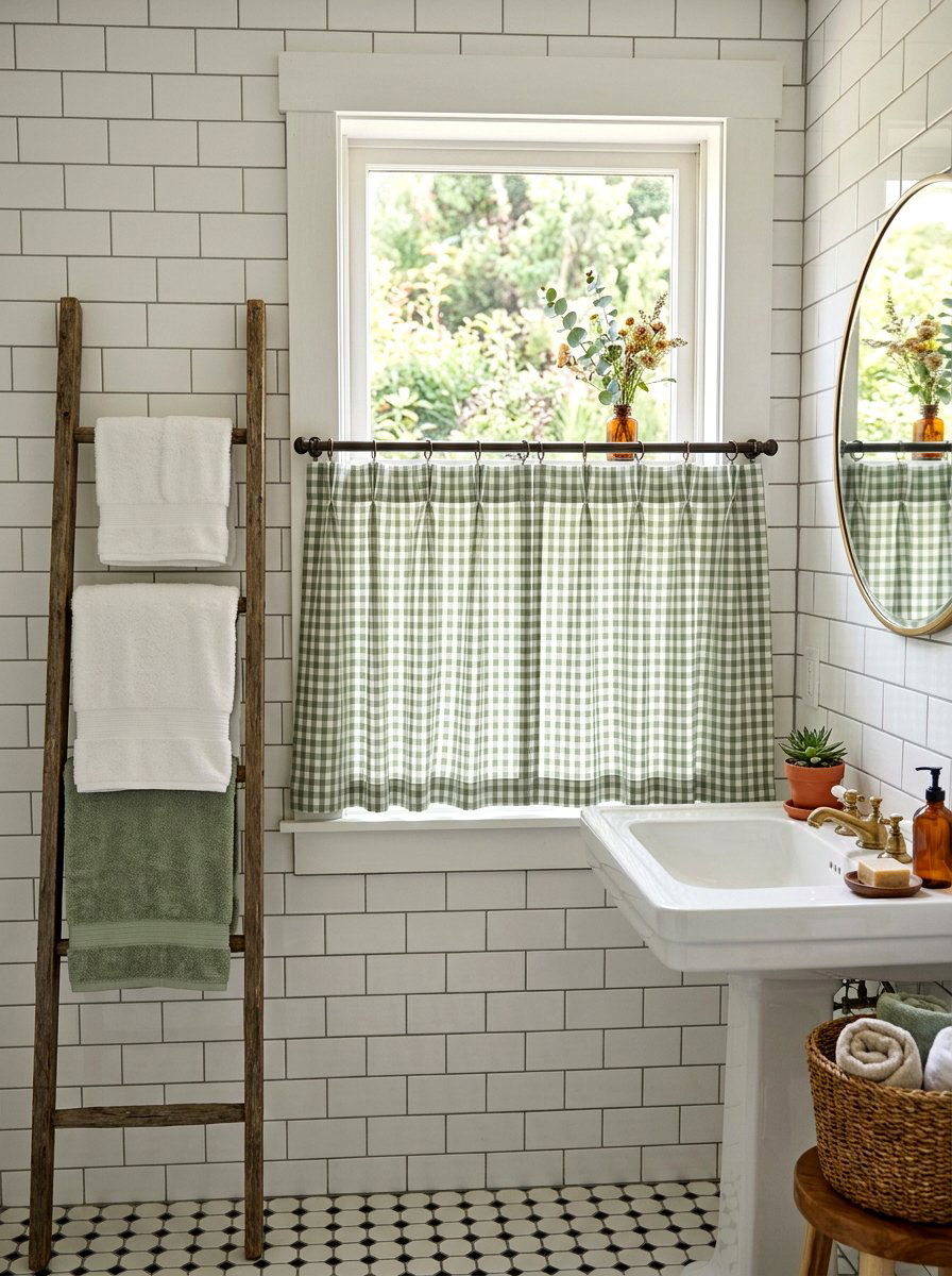 Gingham bathroom cafe curtain - 30 cafe curtain bathroom ideas