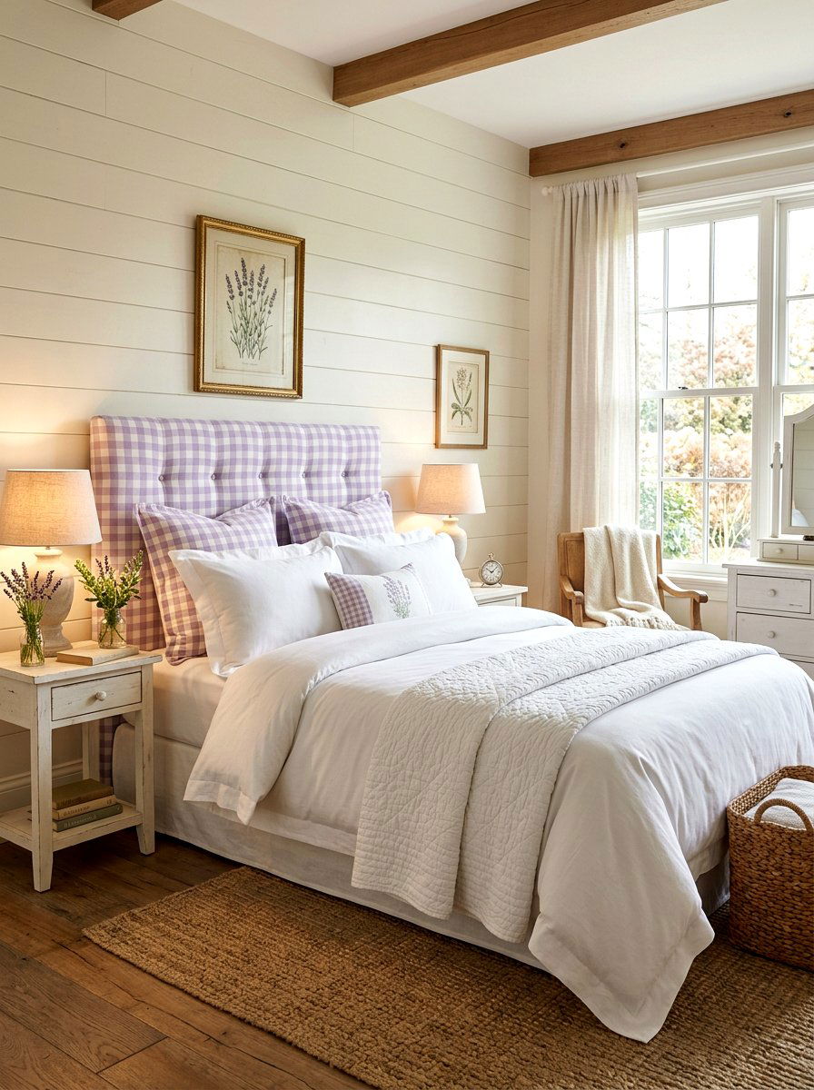 Gingham bedroom headboard - 30 gingham decor ideas