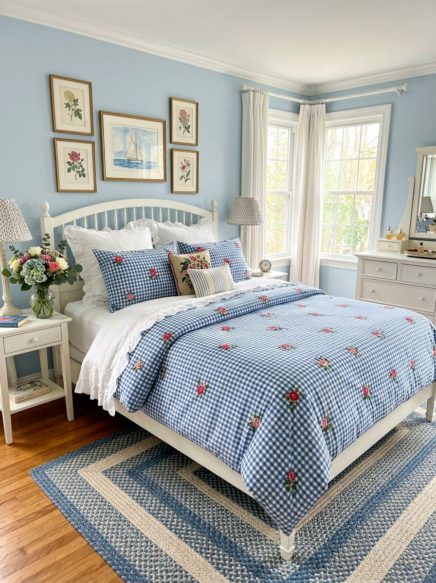 Gingham floral duvet - 30 embroidered bedding ideas