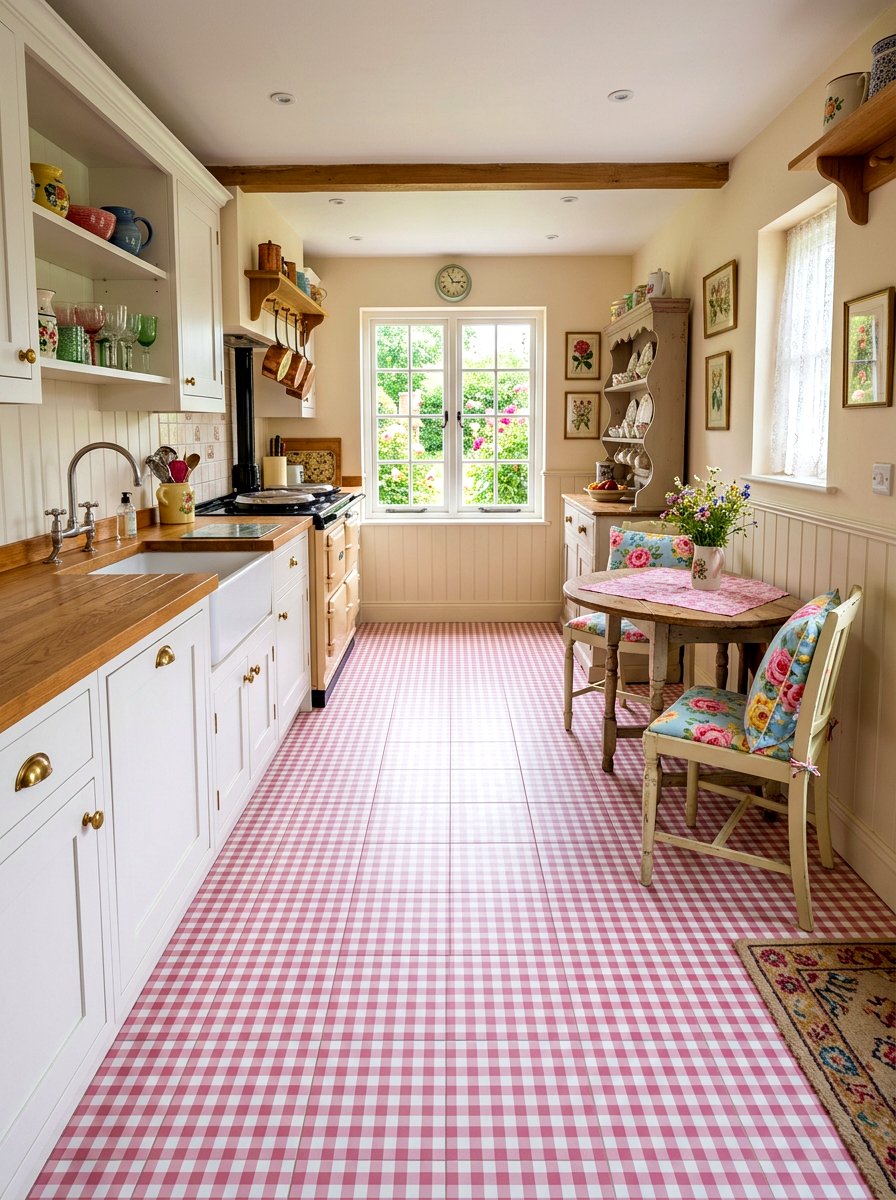 Gingham kitchen floor - 30 coquette kitchen ideas