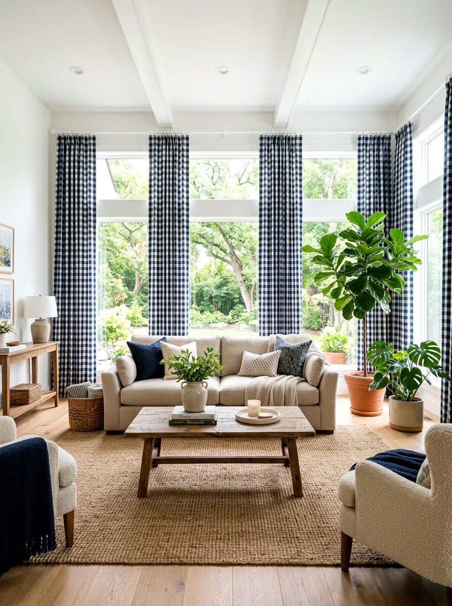 Gingham living room curtains - 30 gingham decor ideas