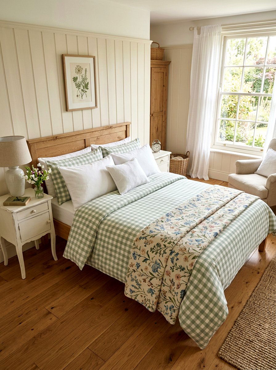 Gingham pattern bedding - 30 romantic cottage bedroom ideas