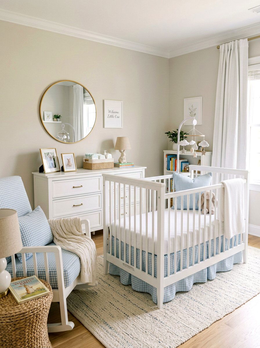 Gingham pattern nursery - 30 soft traditional nursery ideas