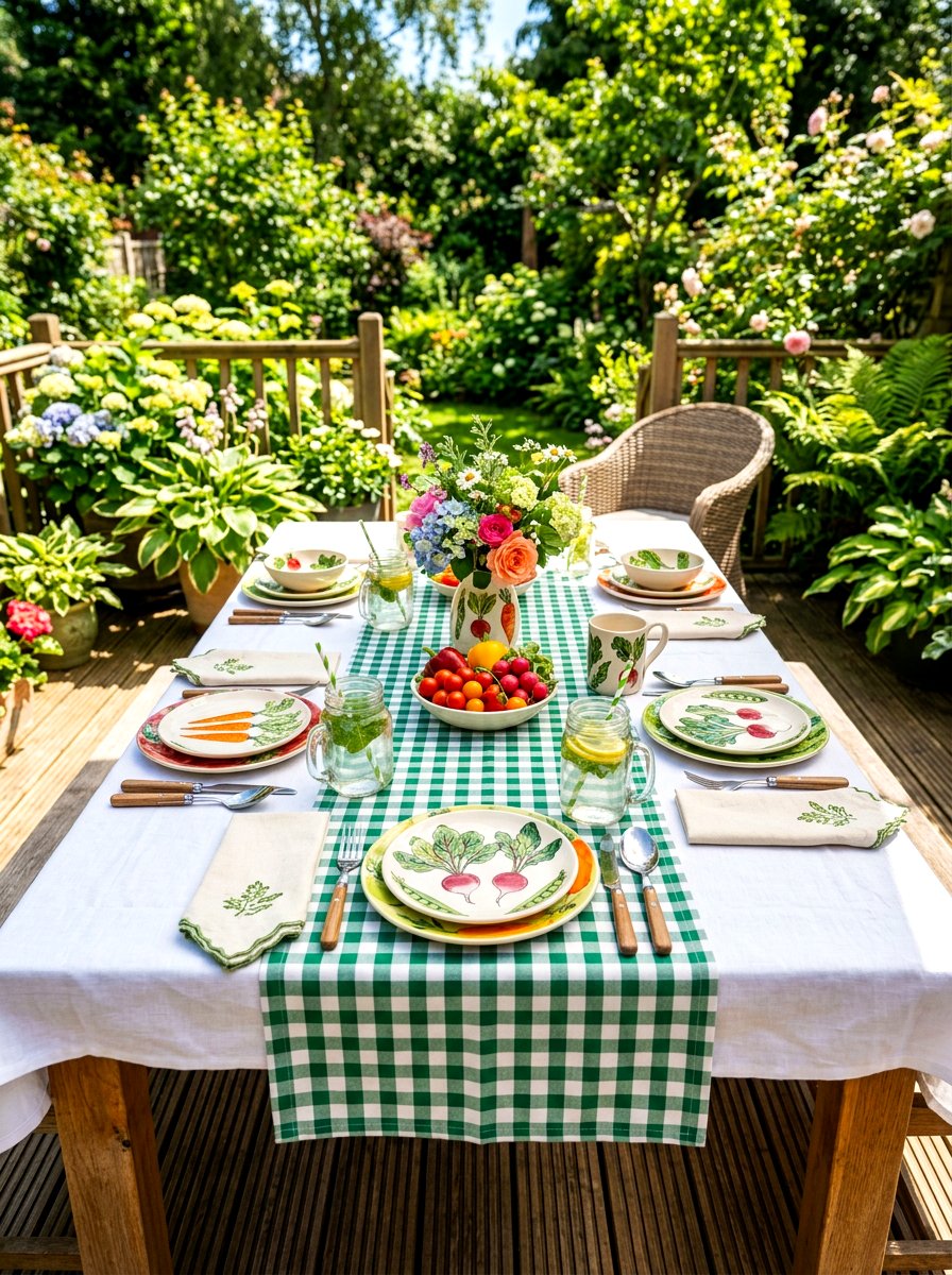 Gingham table runner - 30 cabbagecore tablescape ideas