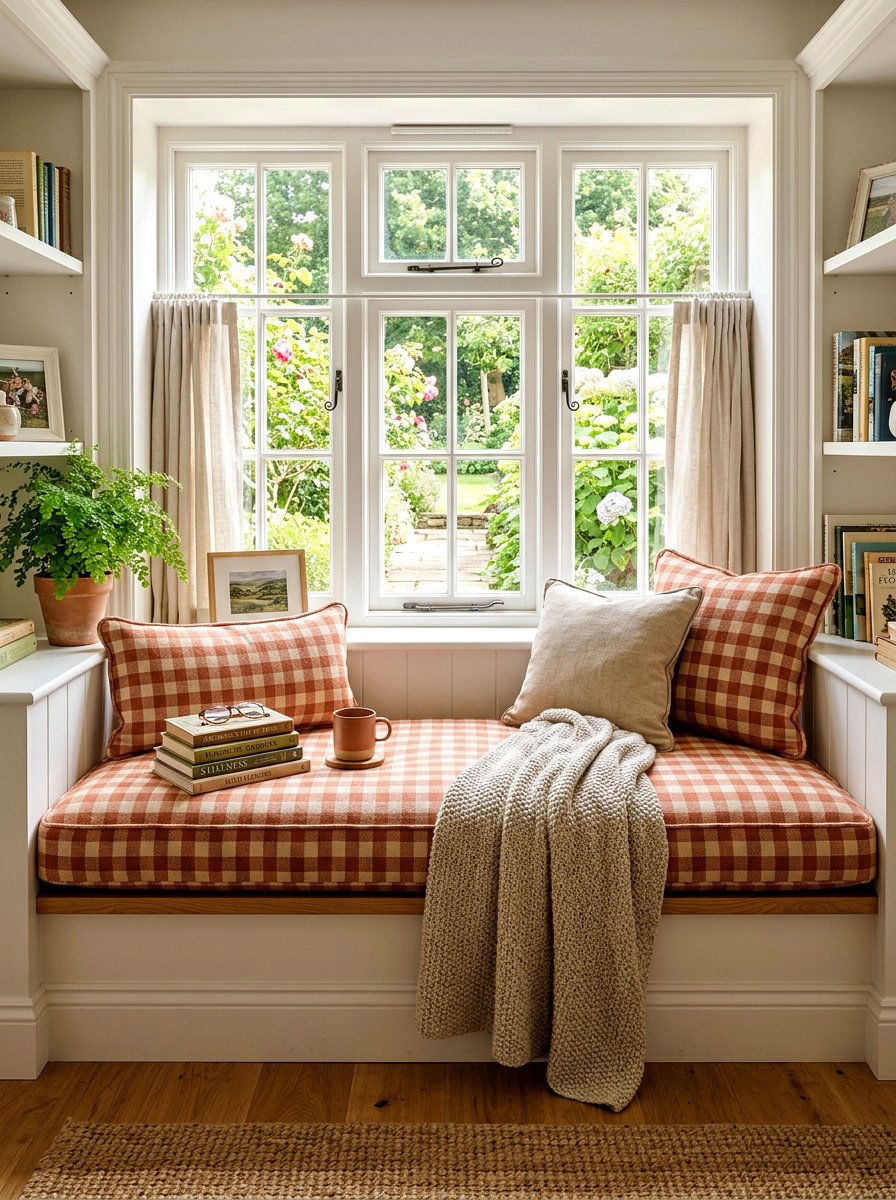 Gingham window seat cushions - 30 gingham decor ideas