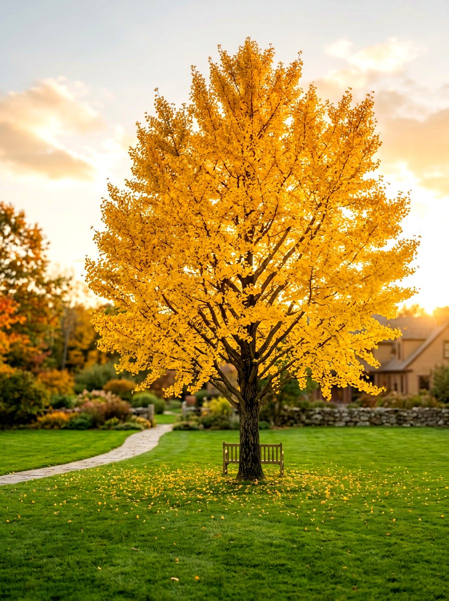 Ginkgo Biloba Autumn Yard - 30 ornamental tree landscaping ideas