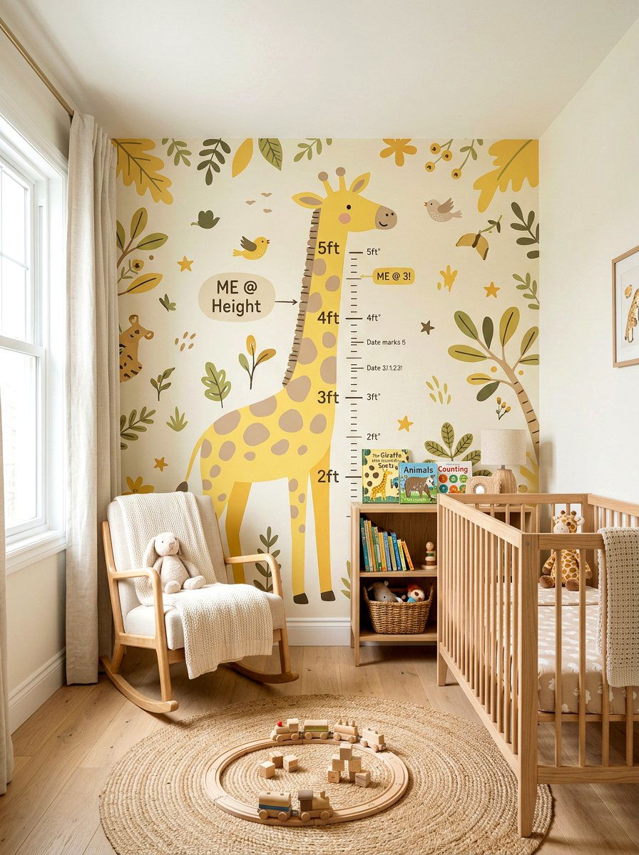 Giraffe Height Chart Wallpaper - 30 safari wall mural nursery ideas