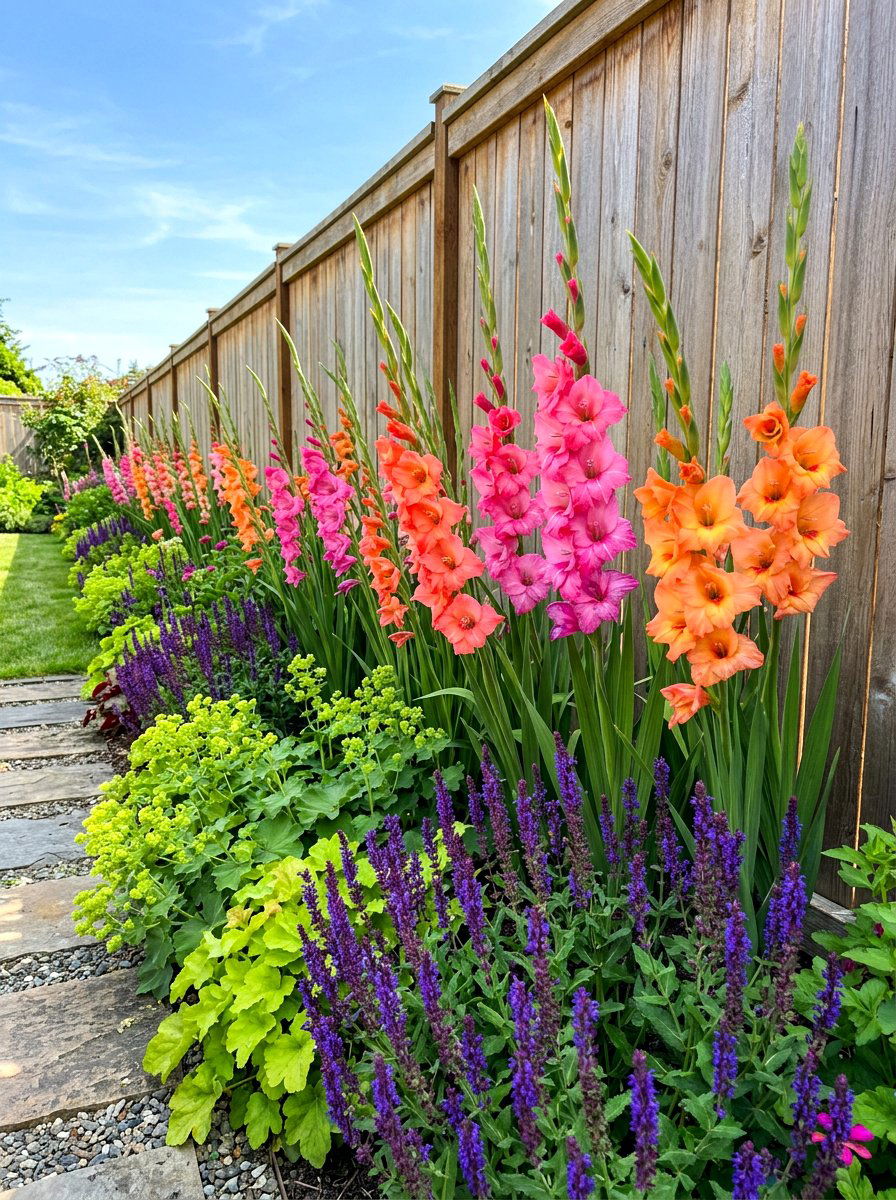 Gladiolus Garden Border - 30 bulb garden ideas