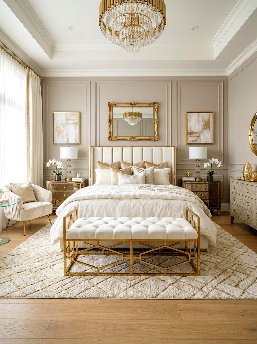 Glam Bedroom With Gold Bench - 30 bedroom bench ideas