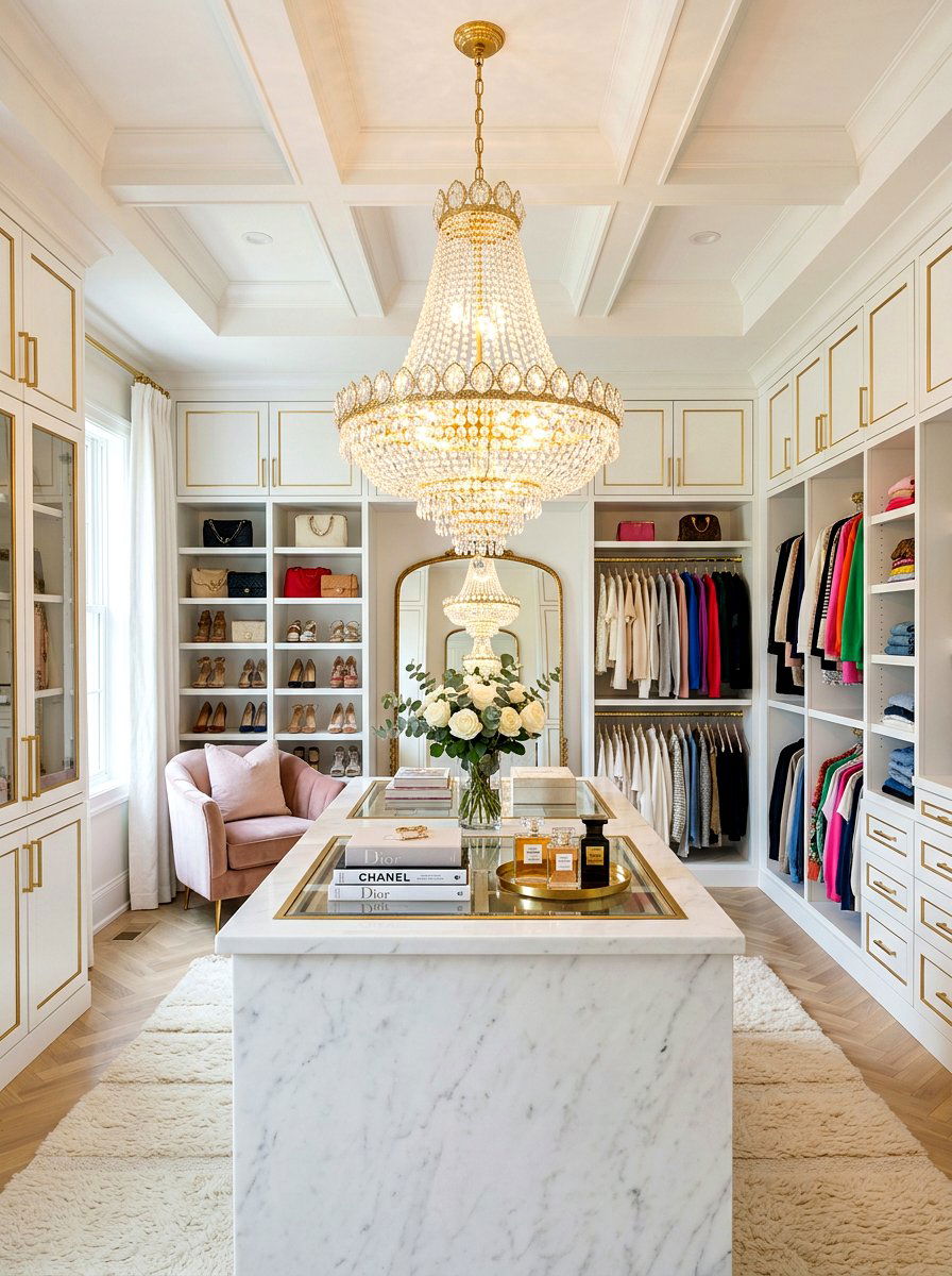 Glam Closet Island Chandelier - 30 closet island storage ideas