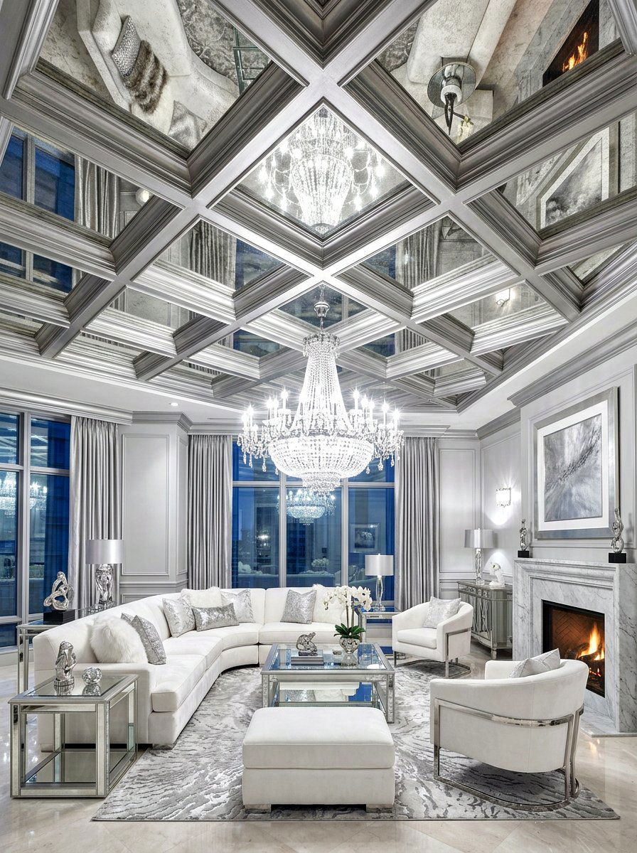 Glam Coffered Ceiling Living Room - 30 coffered ceiling living room ideas