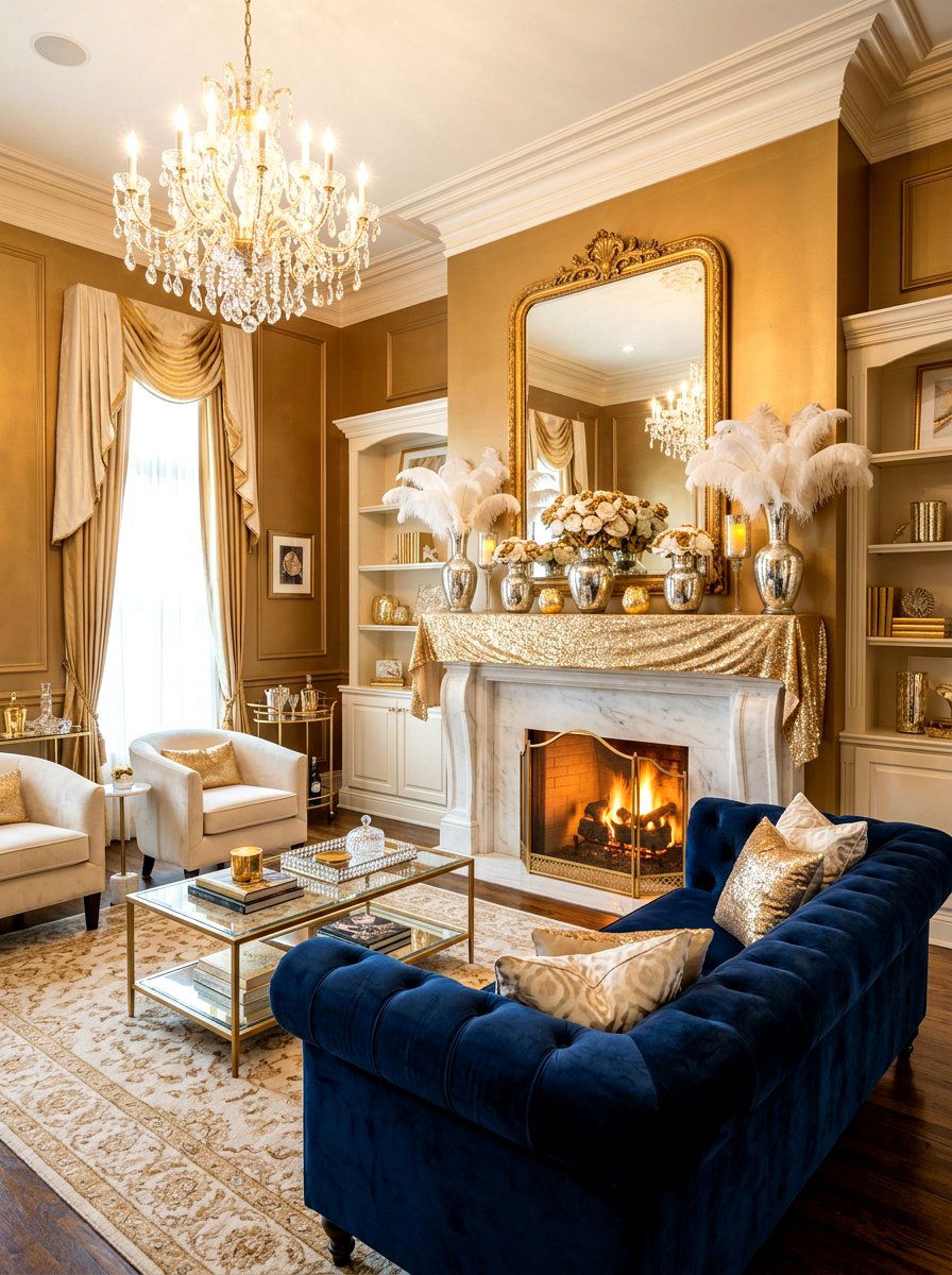 Glam Gold Accent Valentine Mantel - 30 Valentine mantel ideas