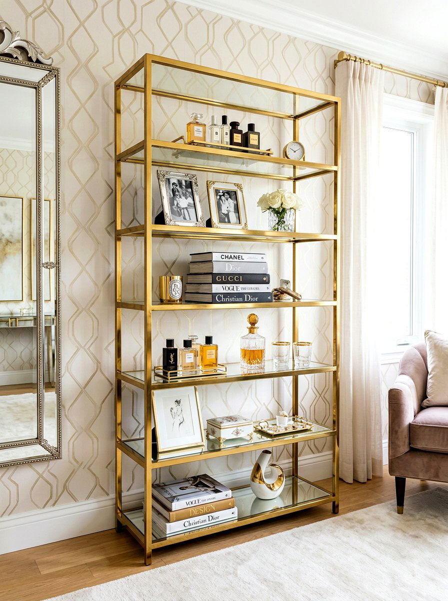 Glam Gold Mirrored Shelf - 30 shelfie decor ideas