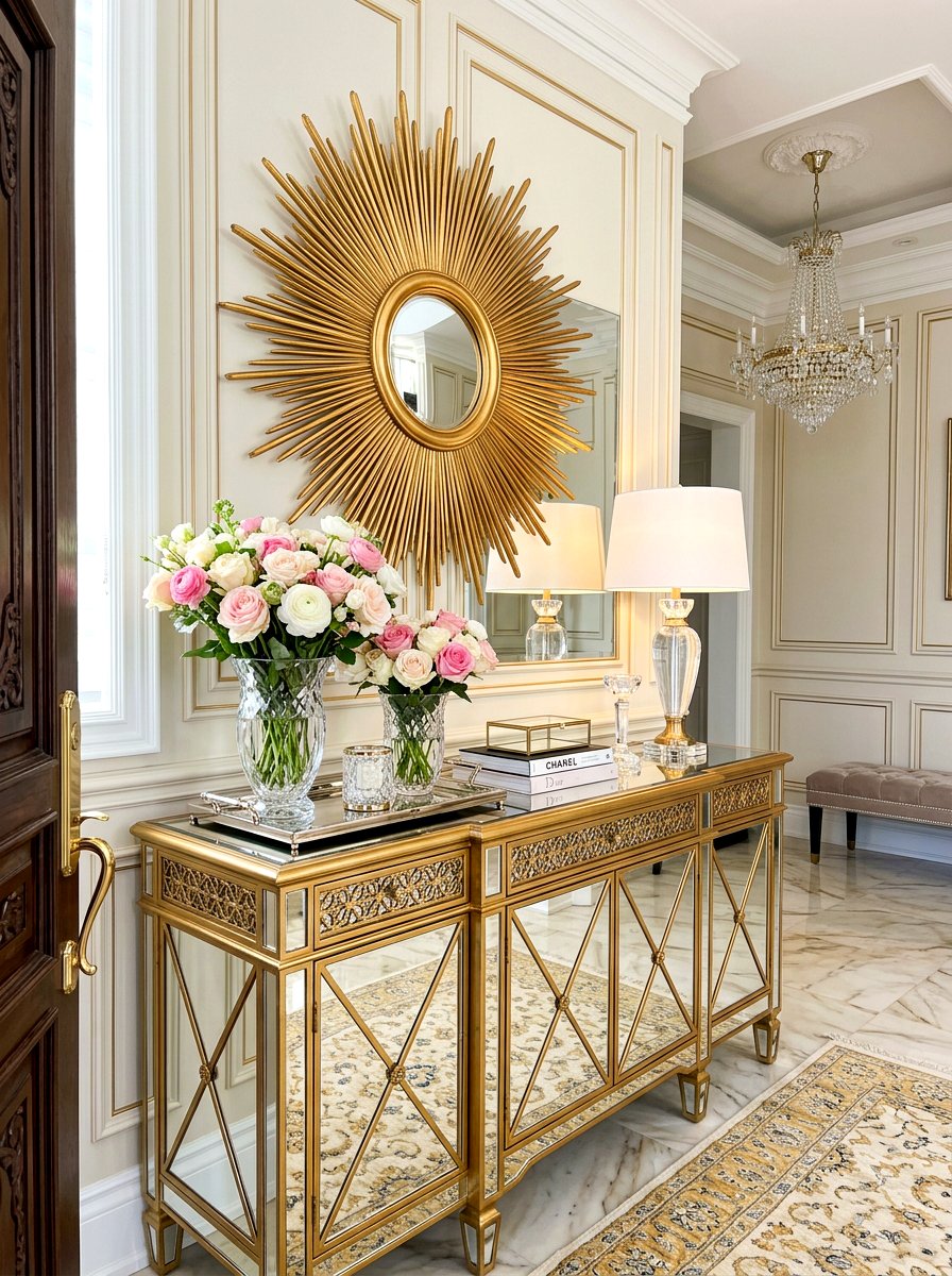Glam Mirror Console - 30 layered entry table ideas