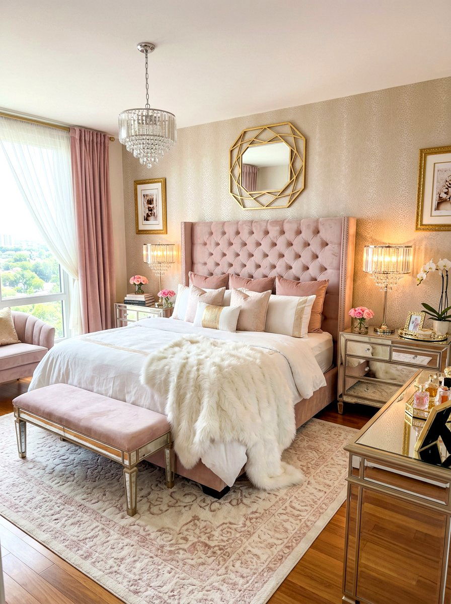 Glam Pink Bedroom - 30 blush and beige bedroom ideas