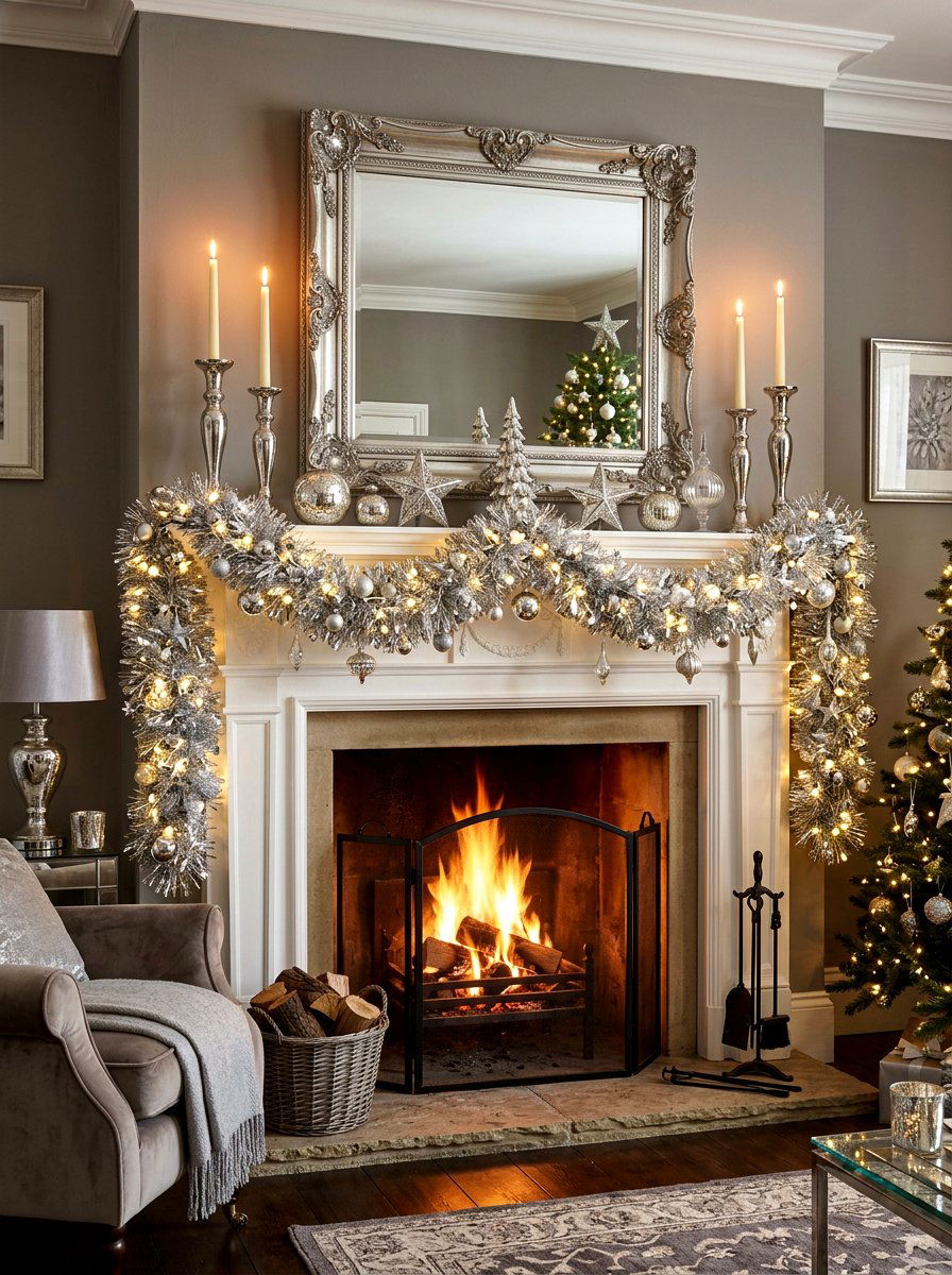 Glam Silver Mantle - 30 metallic holiday decor ideas
