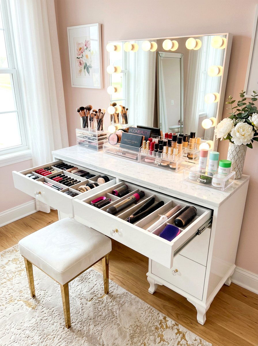 Glam Vanity Dresser - 30 organizing bedroom dresser ideas