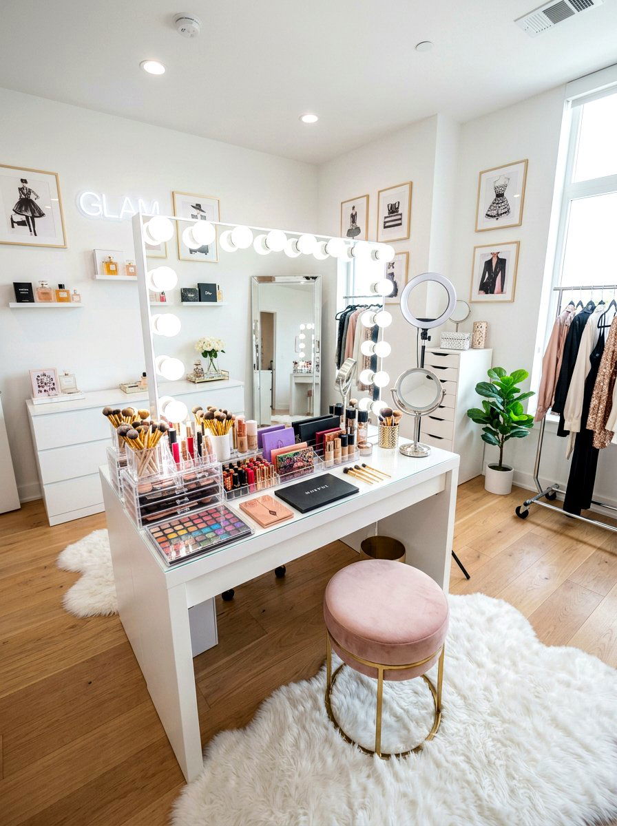 Glam makeup room - 30 feminine home studio ideas
