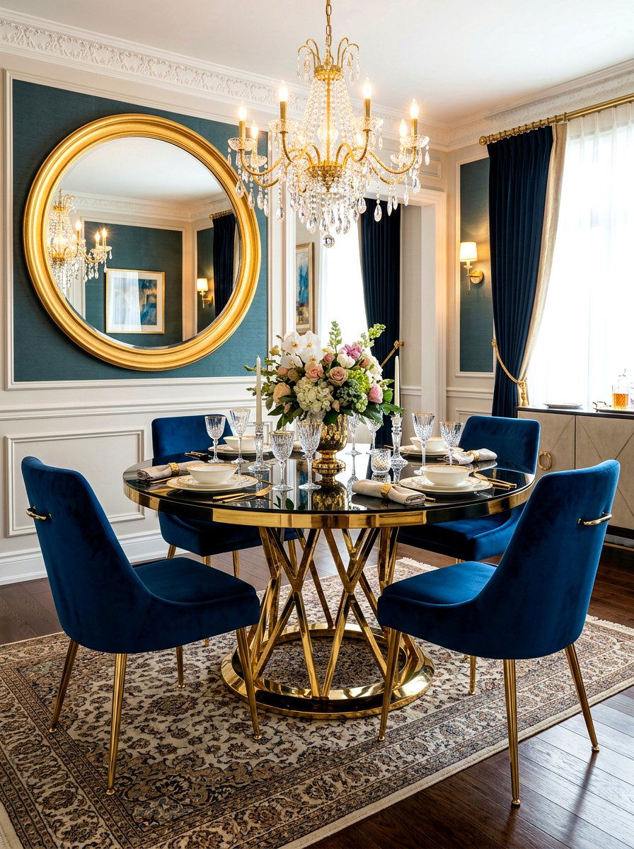 Glam round gold table - 30 round dining table ideas