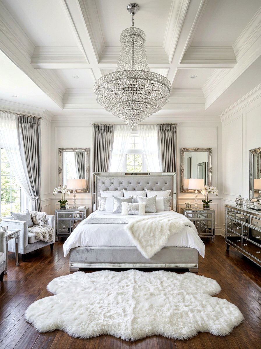 Glamorous Bedroom With Crystal Chandelier - 30 bedroom lighting ideas