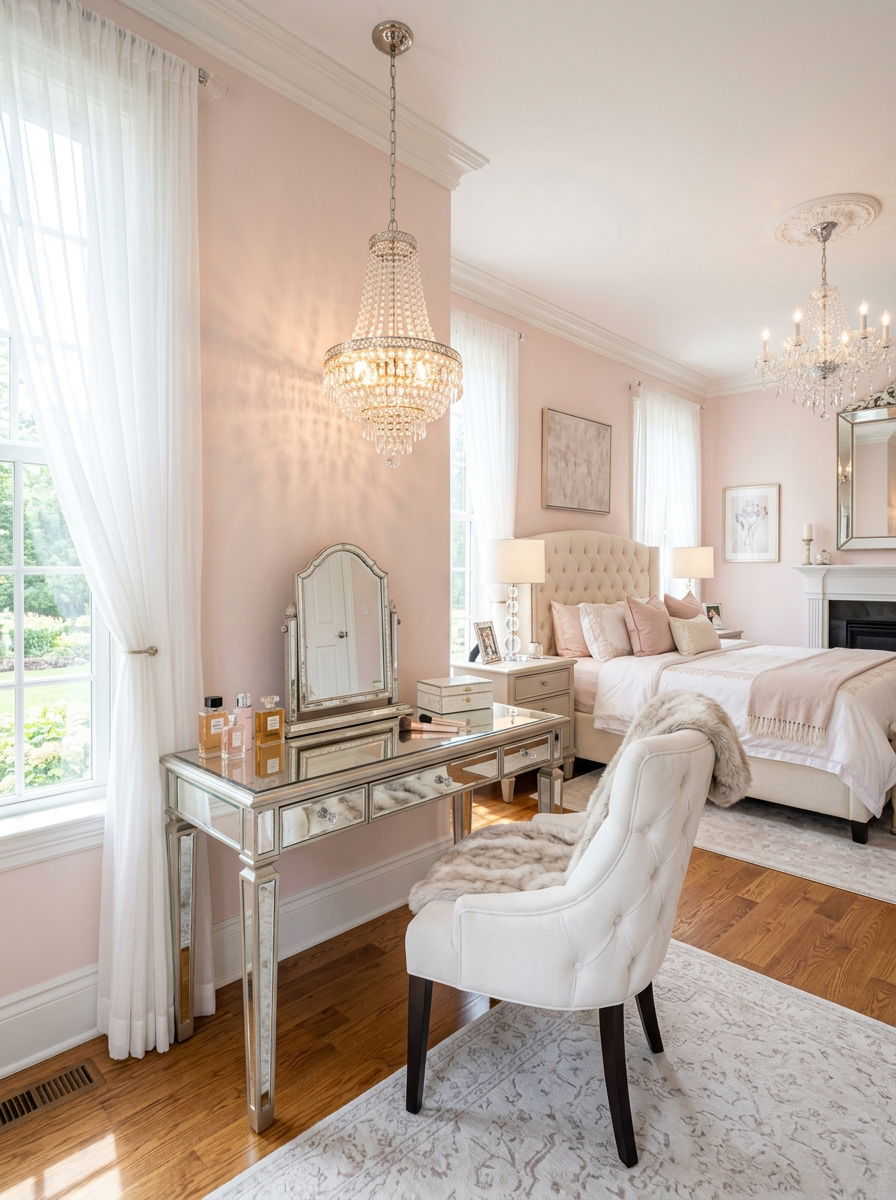 Glamorous Chandelier Vanity - 30 vanity mirror lighting ideas