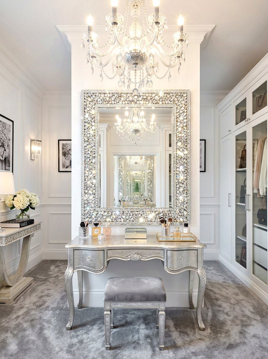 Glamorous Crystal Border Mirror - 30 dressing room mirror wall ideas