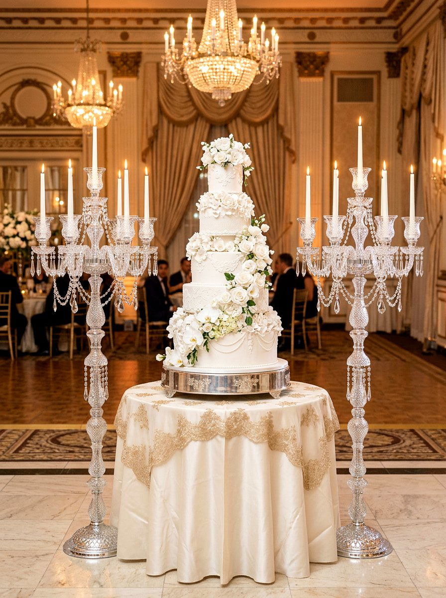 Glamorous Crystal Candelabra - 30 cake table decor ideas