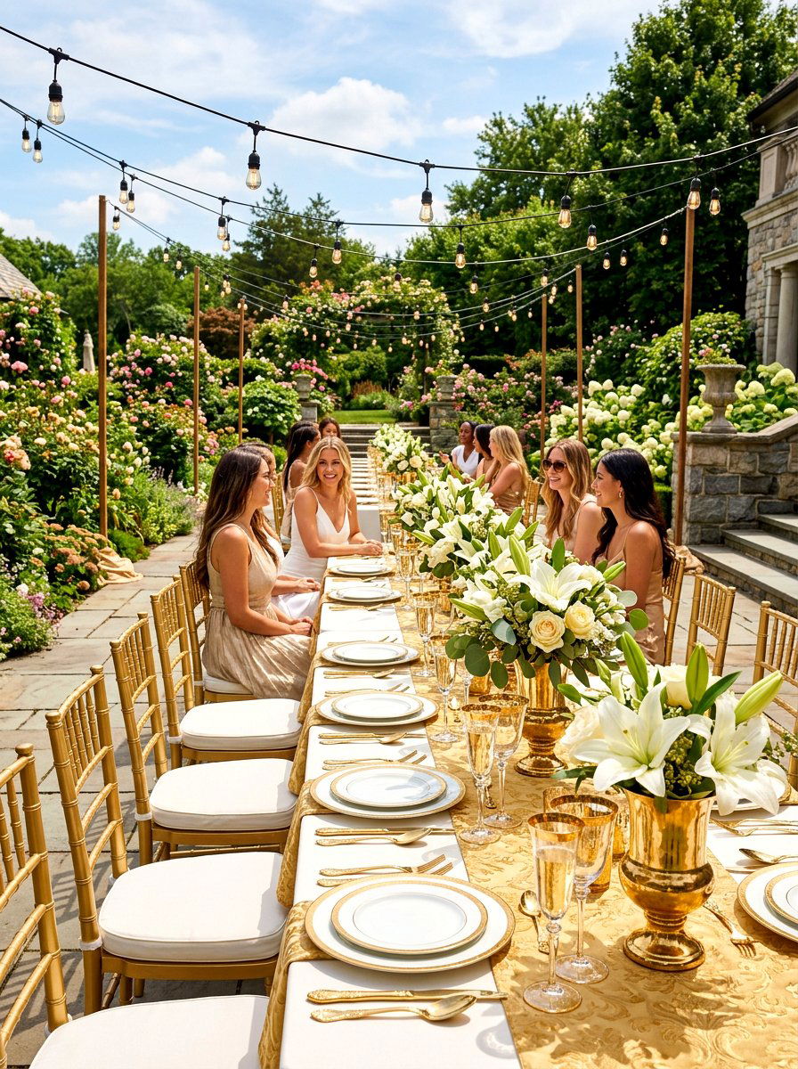 Glamorous Gold Brunch - 30 backyard bridal brunch ideas