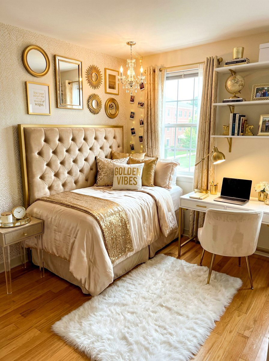 Glamorous Gold Dorm Decor - 30 college bedroom ideas