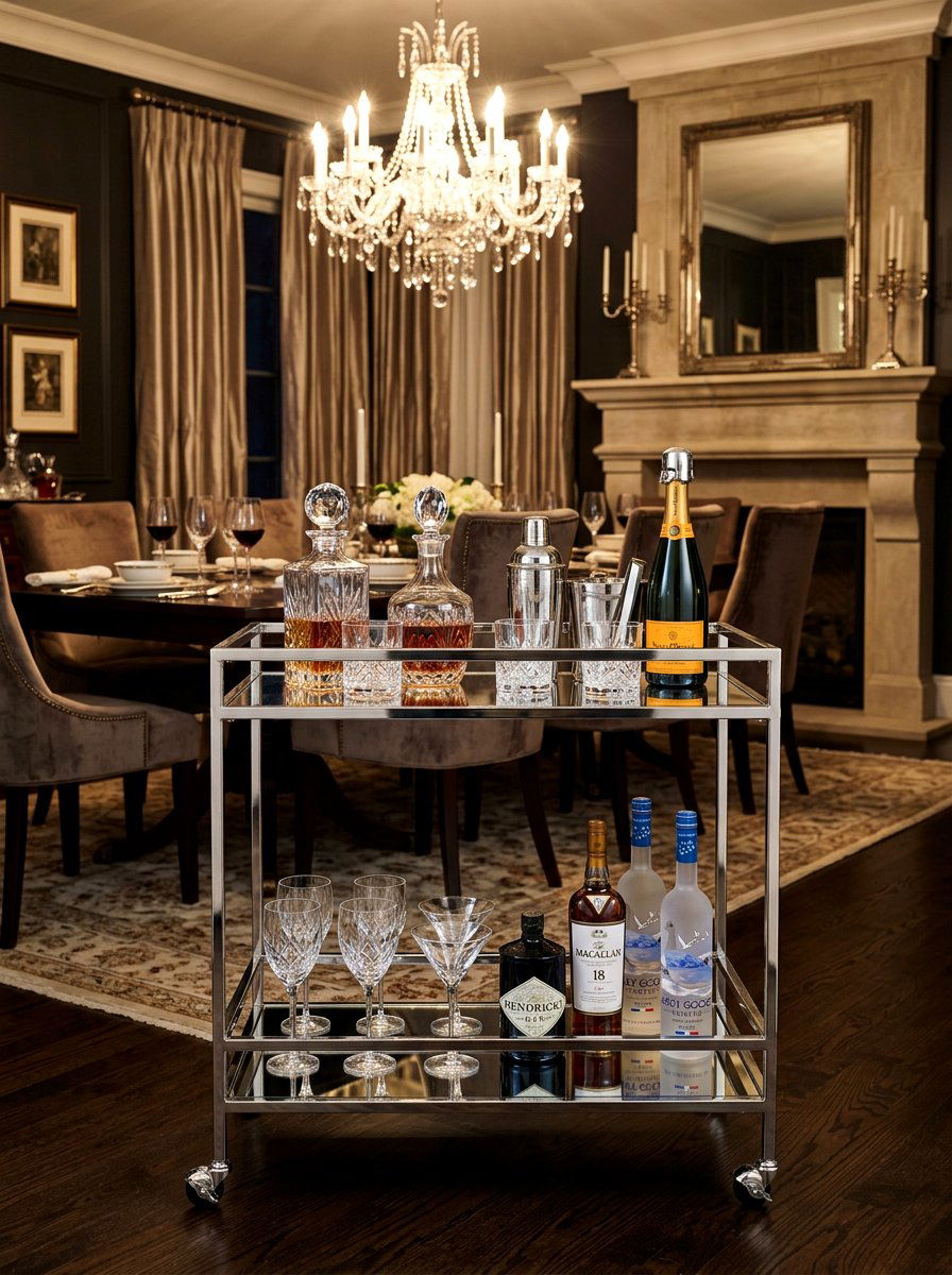 Glamorous Mirror Bar Cart - 30 home aperitif corner ideas
