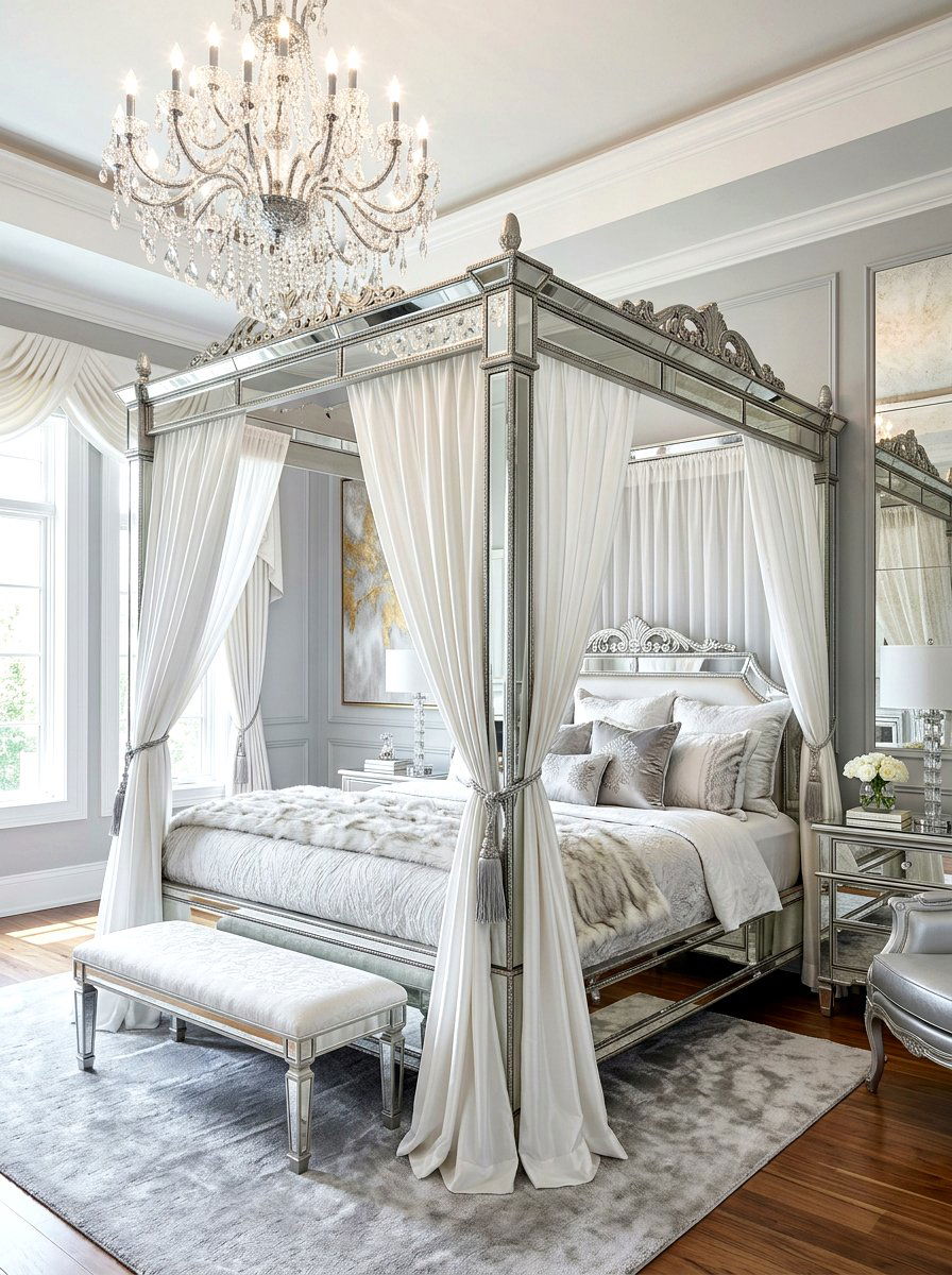 Glamorous Mirrored Canopy Bed - 30 canopy drape bed ideas