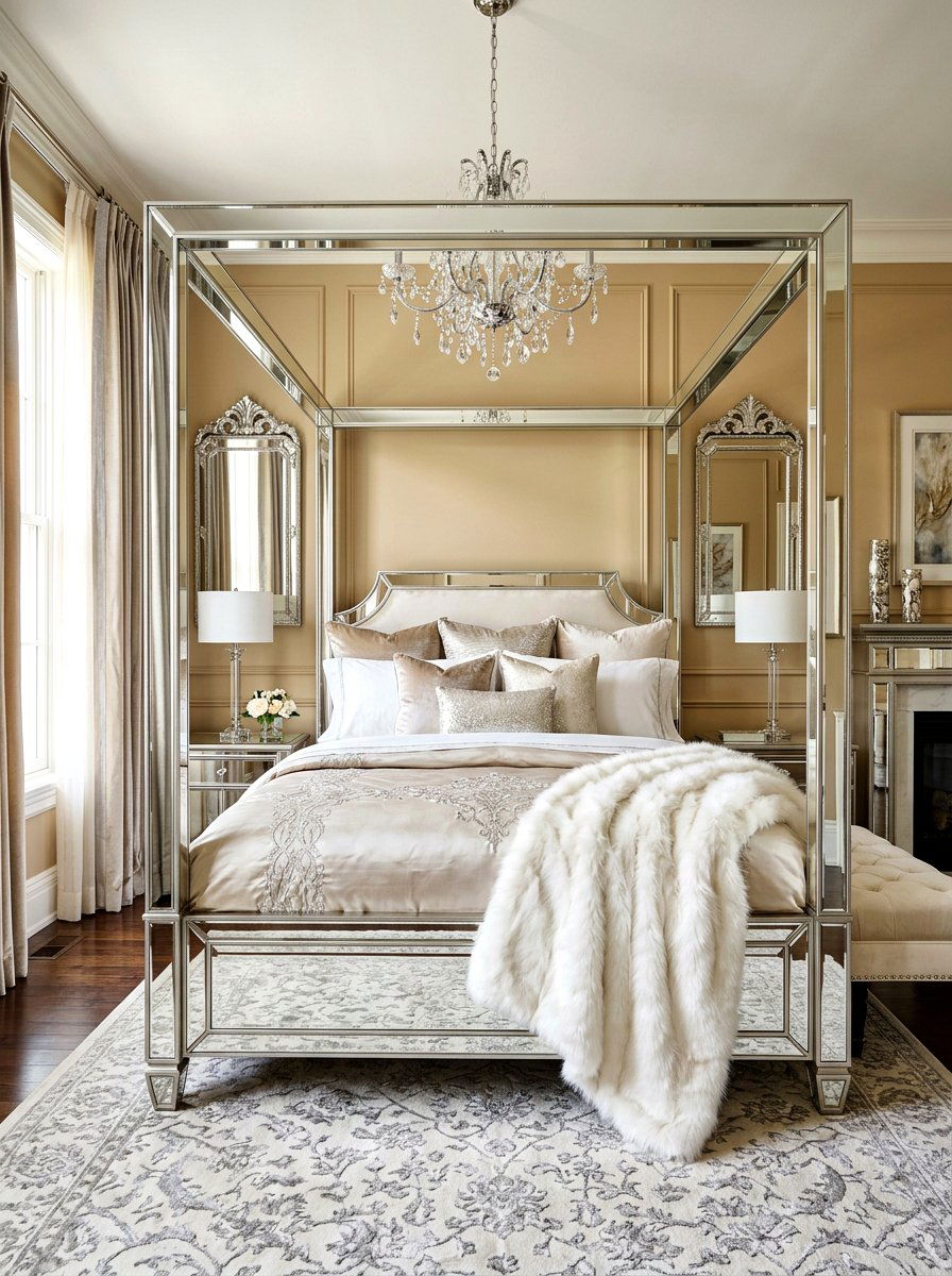 Glamorous Mirrored Frame Poster Bed - 30 four poster bed ideas