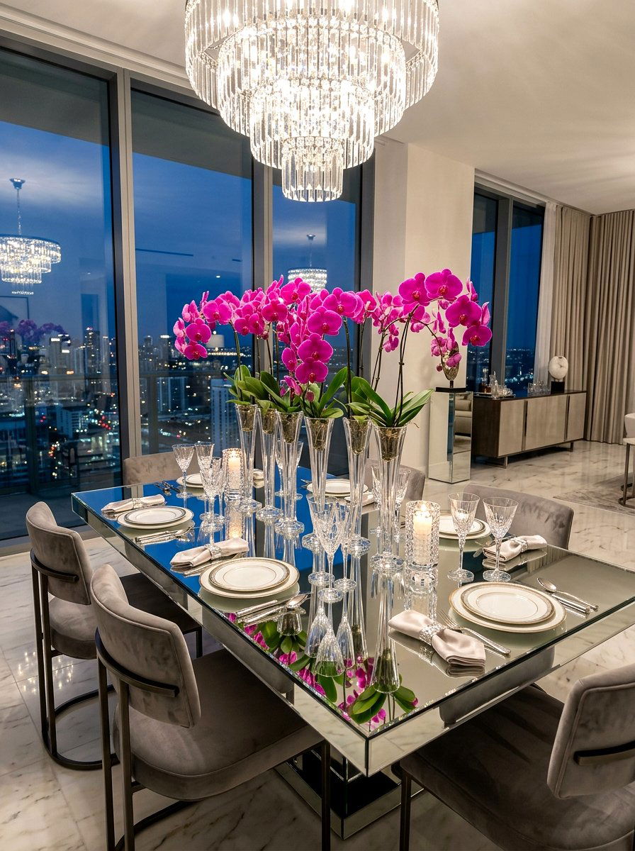 Glamorous Orchid Dining Table - 30 floral tablescape ideas