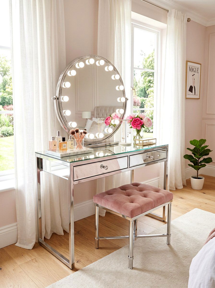 Glamorous Vanity Chrome Desk - 30 chrome accent furniture ideas