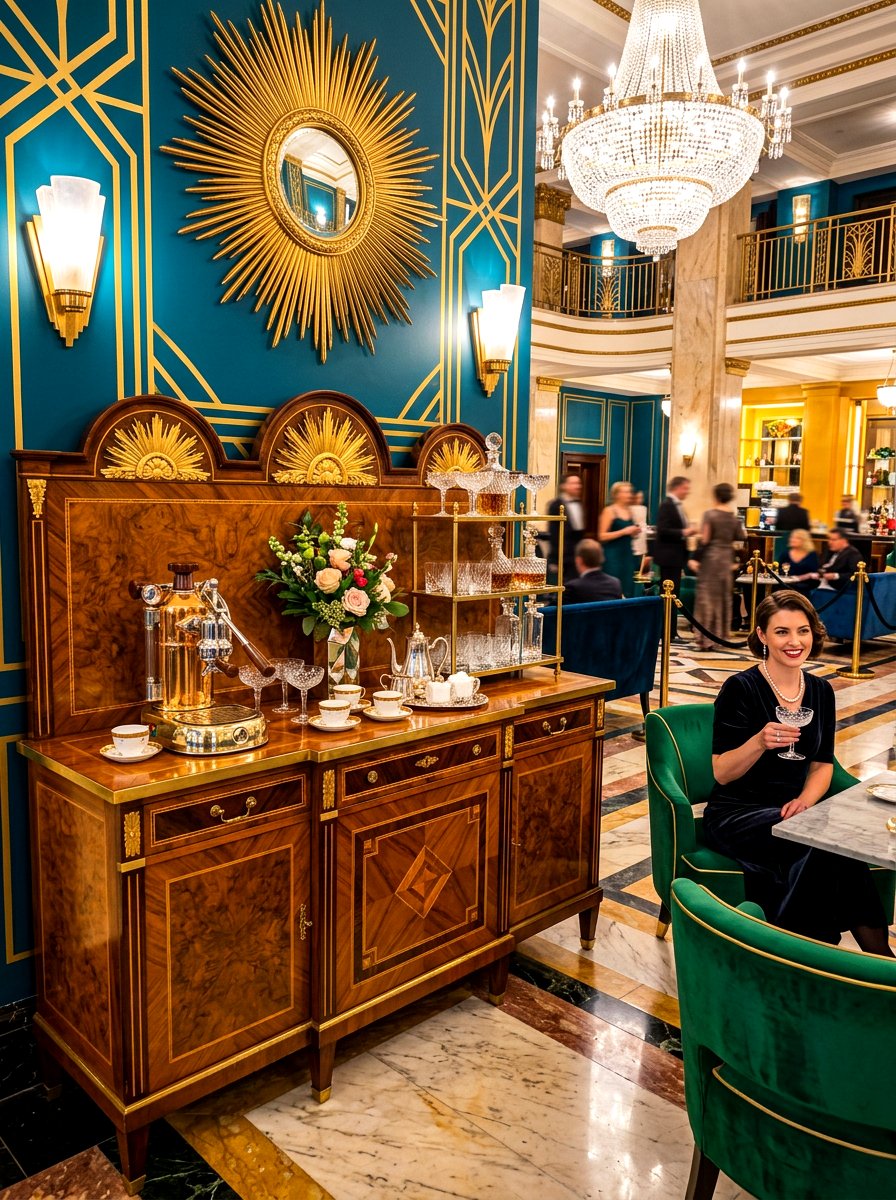 Glamorous art deco coffee corner - 30 office coffee corner ideas