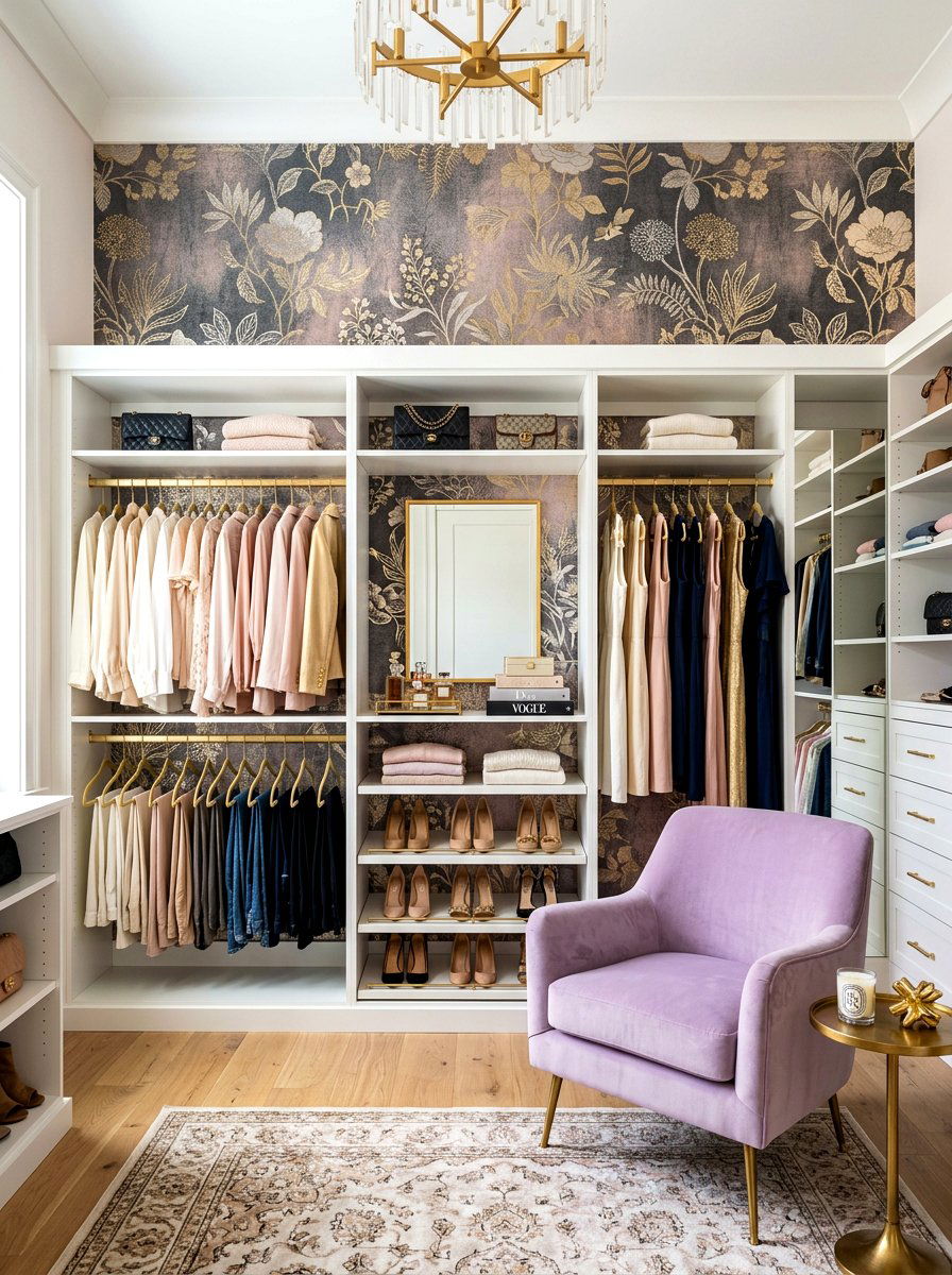Glamorous closet wallpaper accent - 30 glam closet ideas