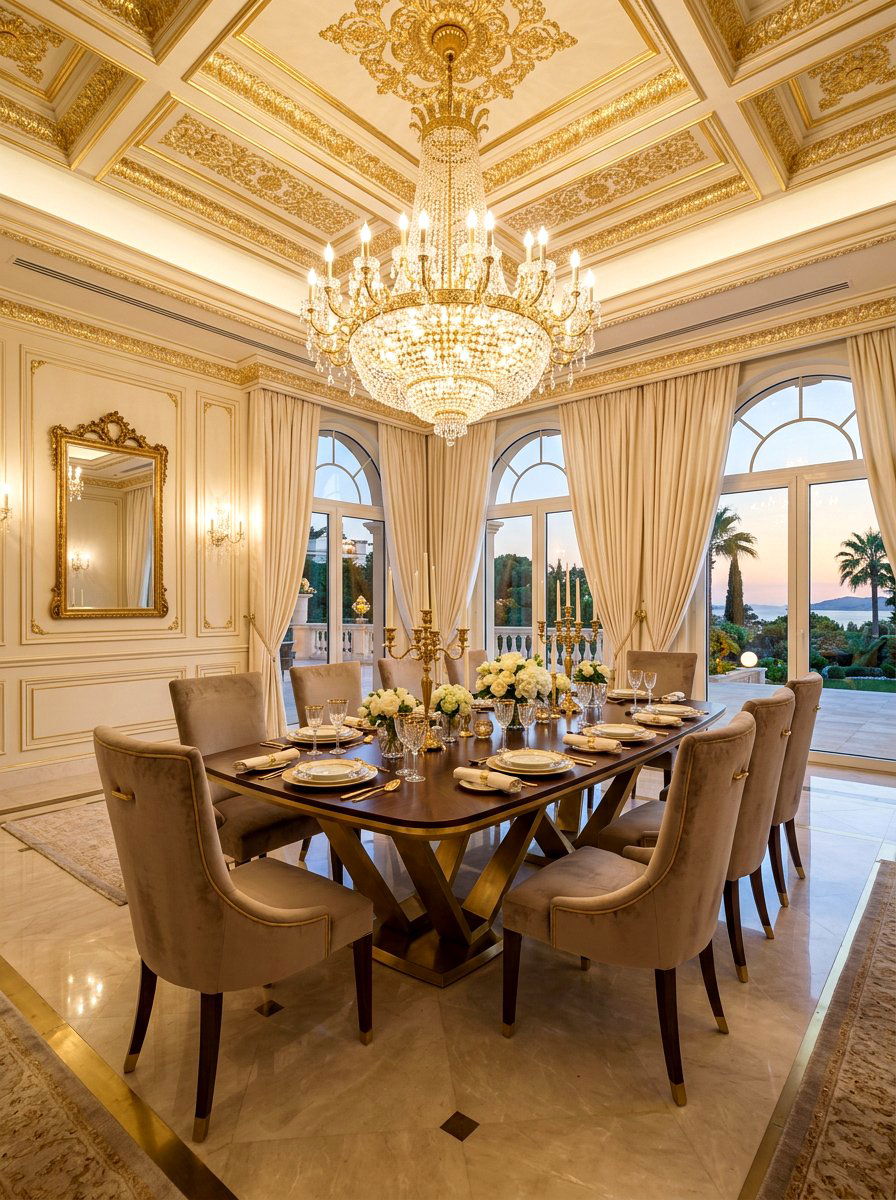 Glamorous gold villa dining - 30 villa dining room ideas