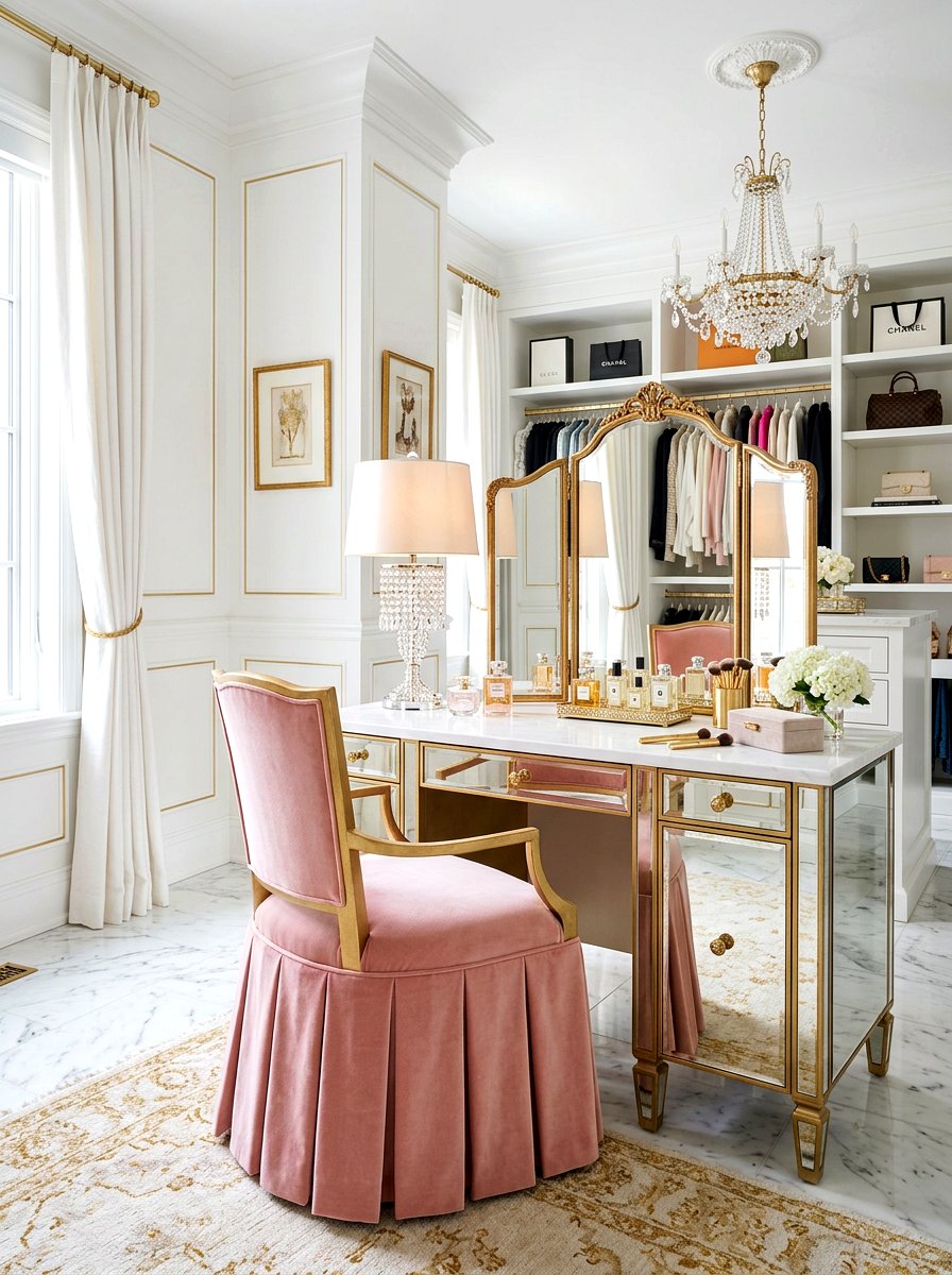 Glamorous vanity chair - 30 box pleat furniture ideas