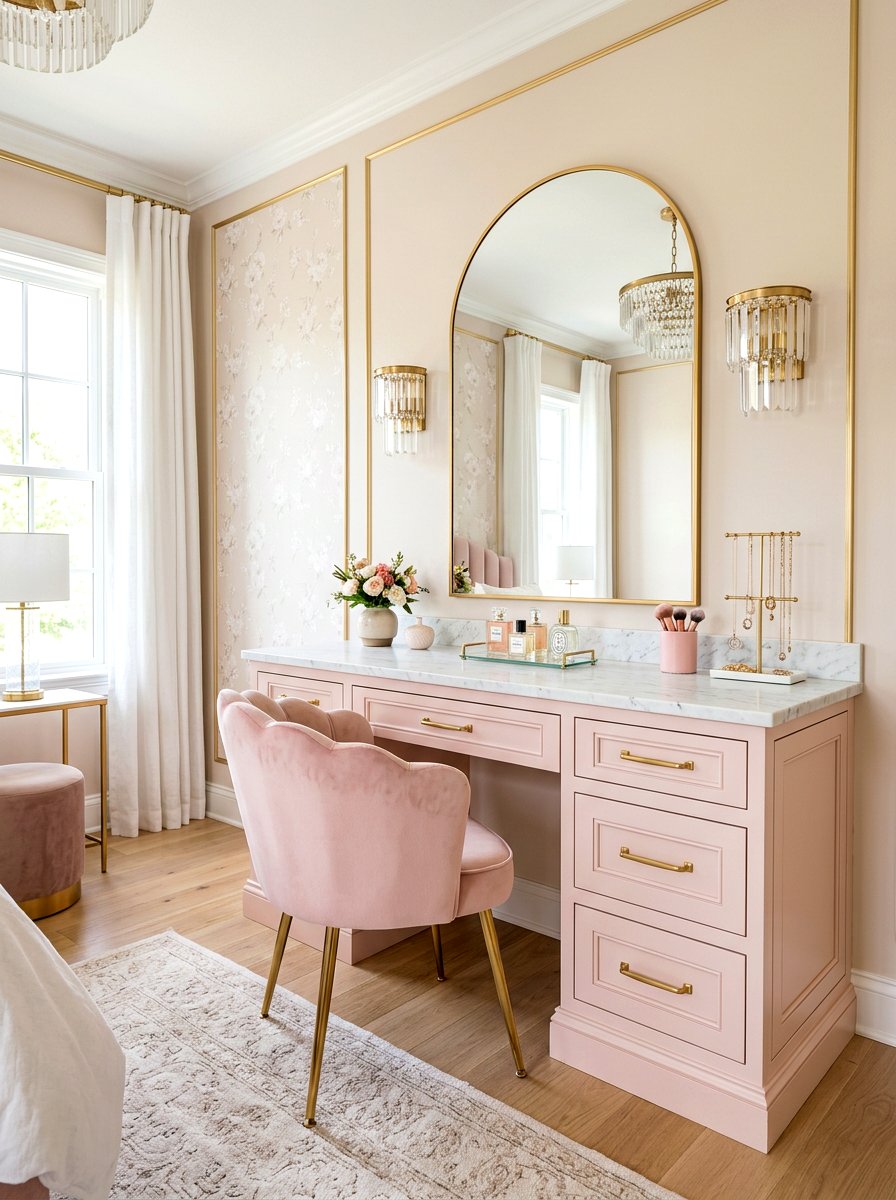 Glamourous Pink Dressing Table - 30 walk in closet vanity ideas
