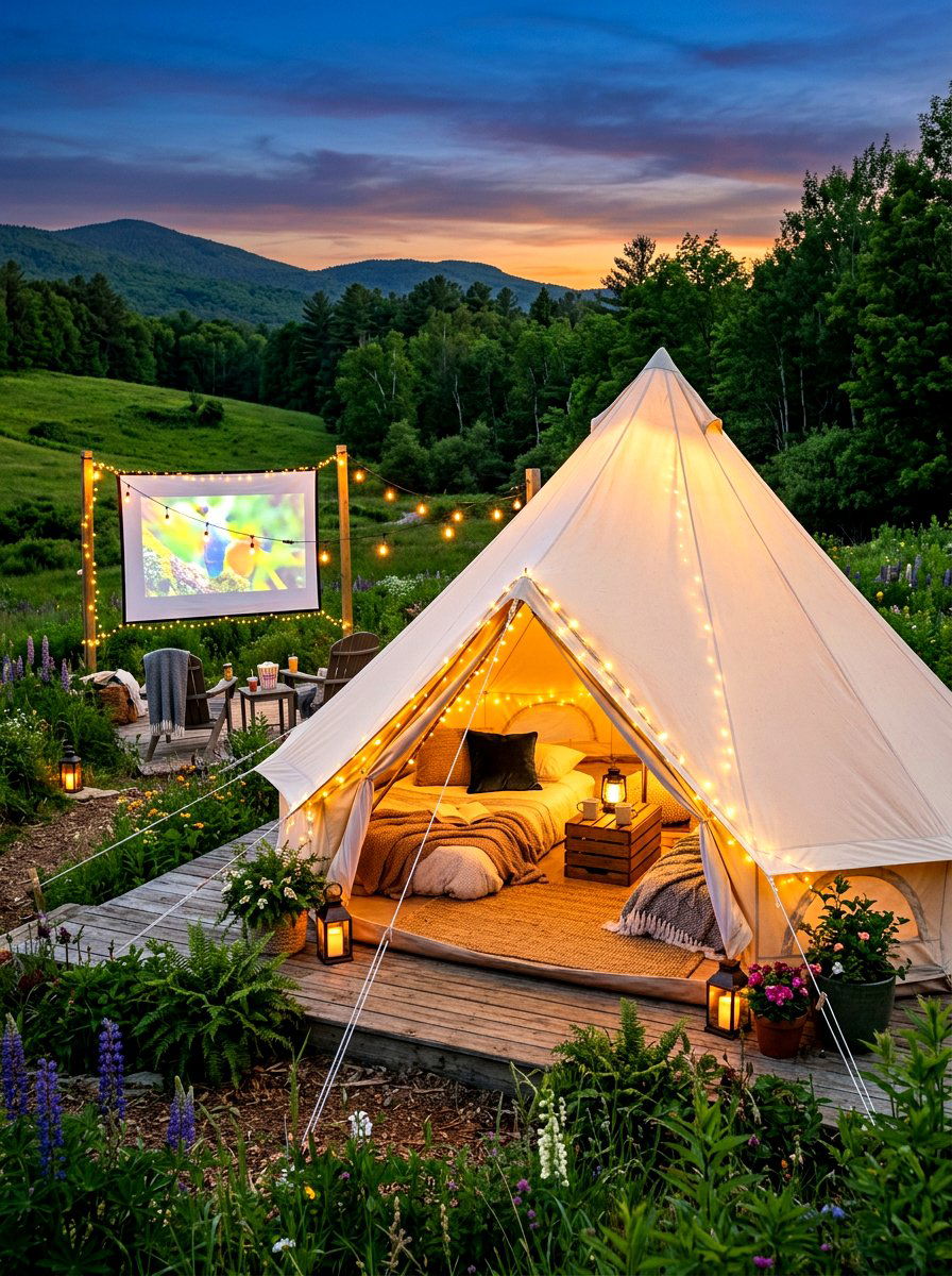 Glamping Movie Night Tent - 30 outdoor movie night ideas