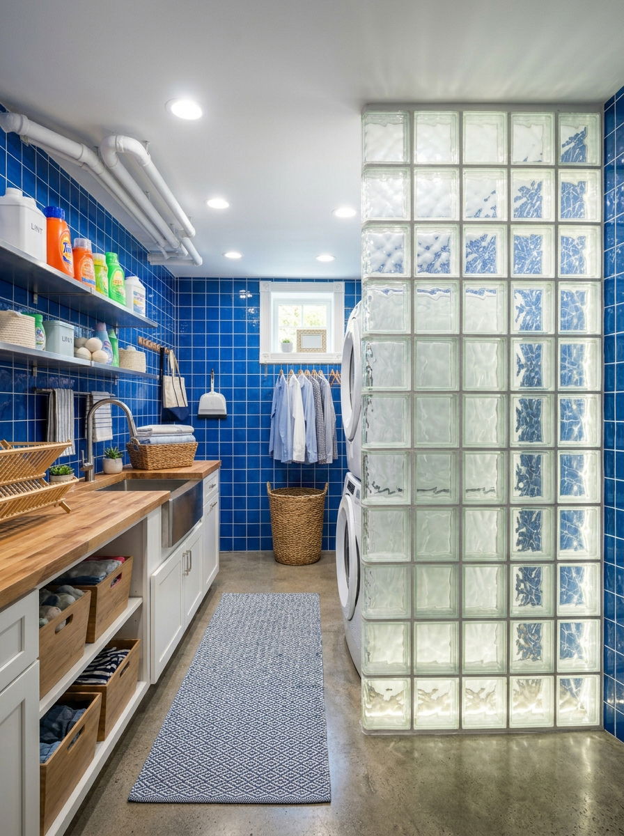 Glass Block Partition Wall - 30 utility area screen ideas