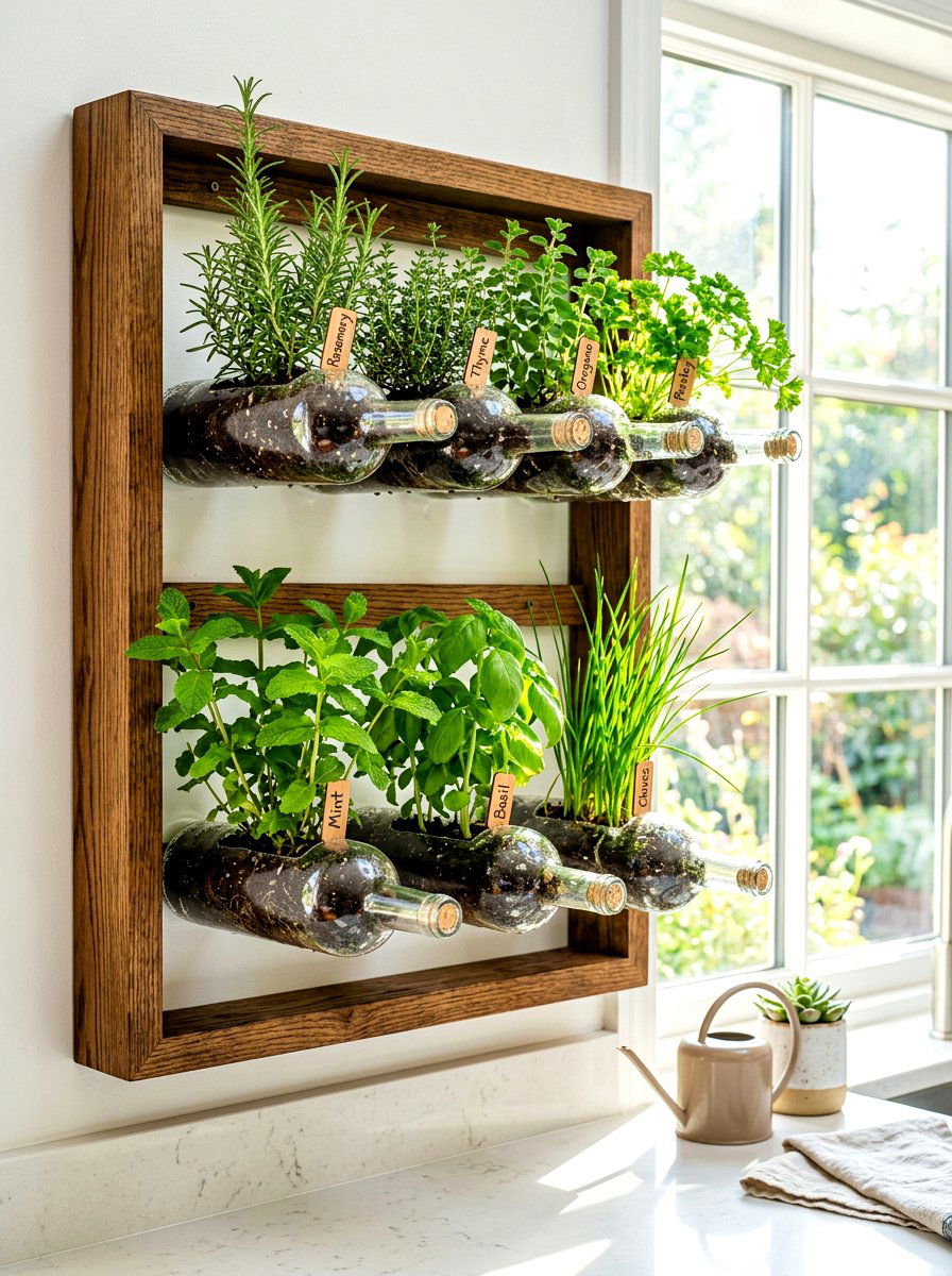 Glass Bottle Herb Garden - 30 vertical herb garden ideas