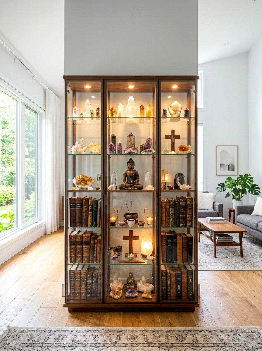 Glass Cabinet Altar - 30 home altar ideas