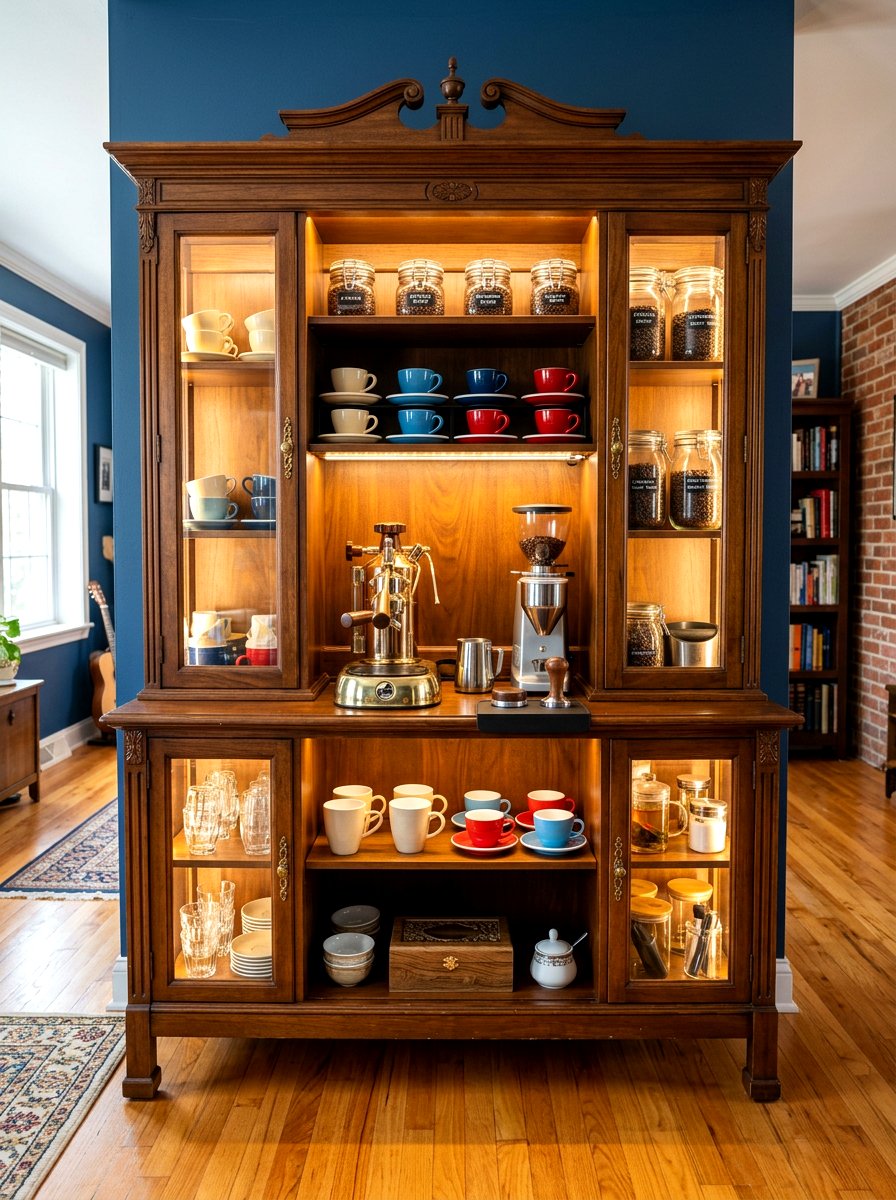 Glass Cabinet Coffee Station - 30 home cafe ideas