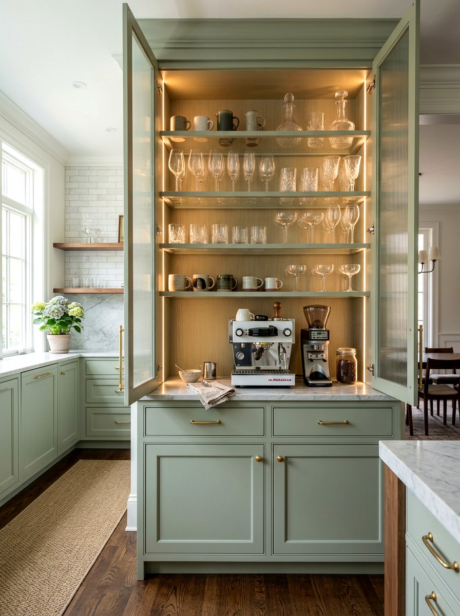 Glass Cabinet Coffee Station - 30 coffee nook pantry ideas