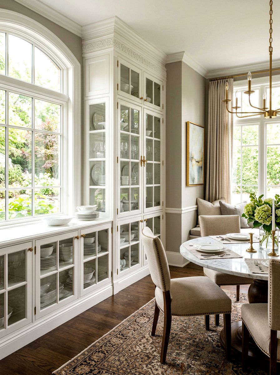 Glass Cabinet Display Nook - 30 Nancy Meyers breakfast nook ideas