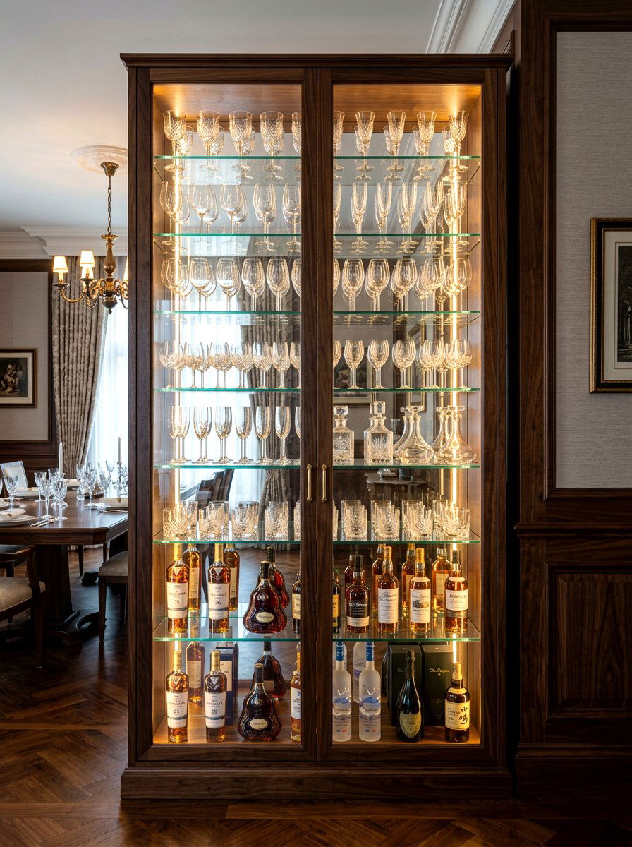 Glass Cabinet Drink Display - 30 cocktail corner ideas